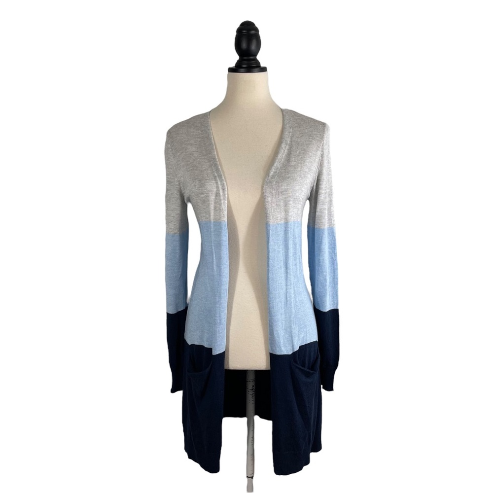 Style & Co. Gray and Blue Colorblock Cardigan